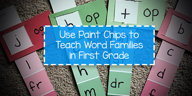 A collage of paint chips converted into educational strips to teach first graders word families