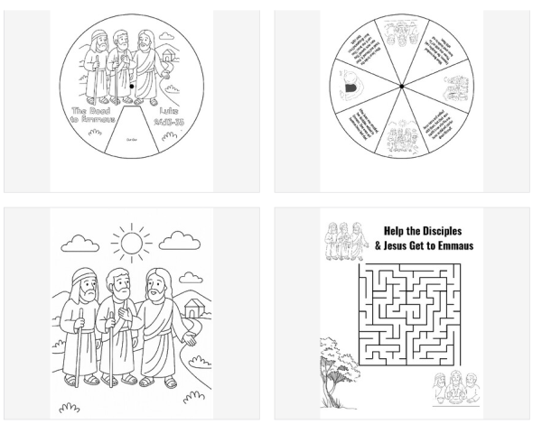 Road to Emmaus Story Wheel, Maze, Coloring Page, & Bread Game | Luke 24:13-35